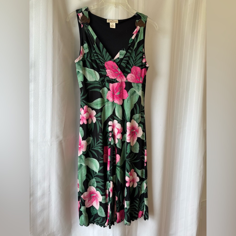 🌺 Tommy Bahama Silk Sleeveless Knee Empire Waist Hawaiian Floral Dress Size Med